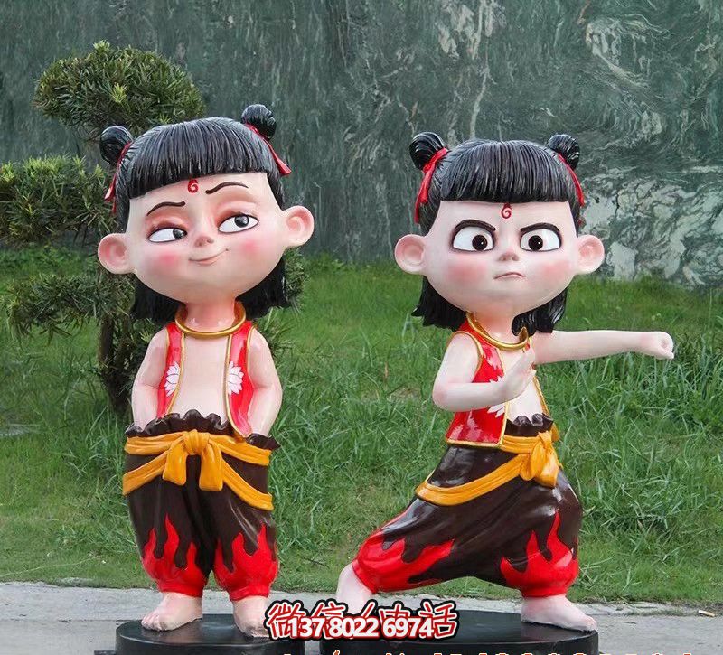公园儿童游乐玻璃钢玻璃卡通哪吒人物雕塑 公园儿童游乐玻璃钢玻璃卡通哪吒人物雕塑