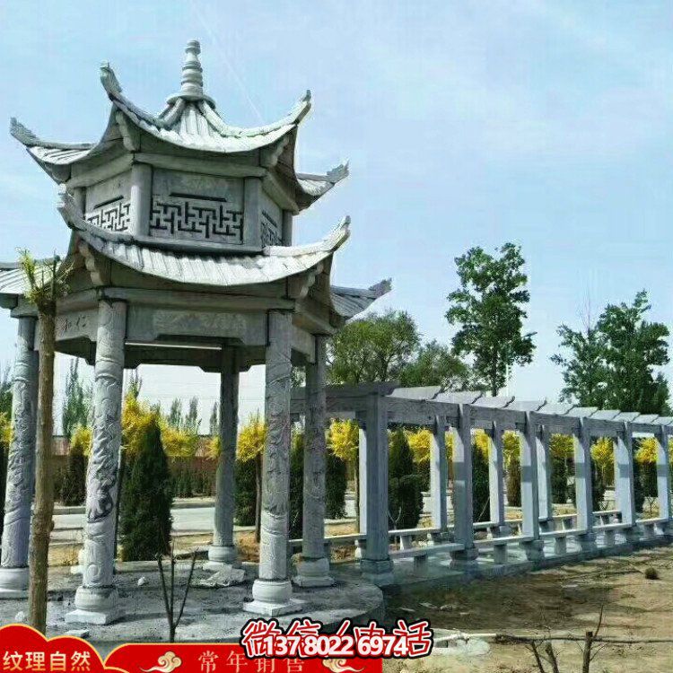 甄选优质大理石双层凉亭，精美绝伦的雕塑美景