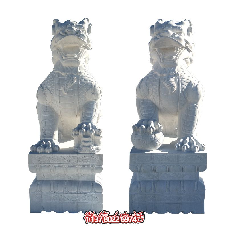 寺院门口汉白玉石雕神兽麒麟雕塑 寺院门口汉白玉石雕神兽麒麟雕塑