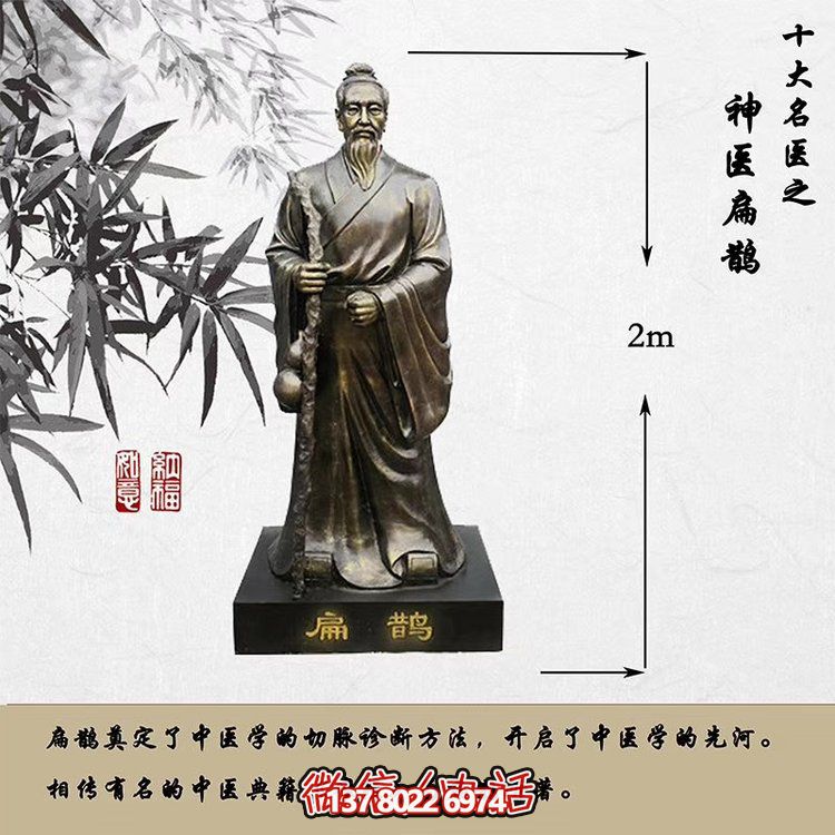 校园广场玻璃钢仿铜古代名医人物景观扁鹊
