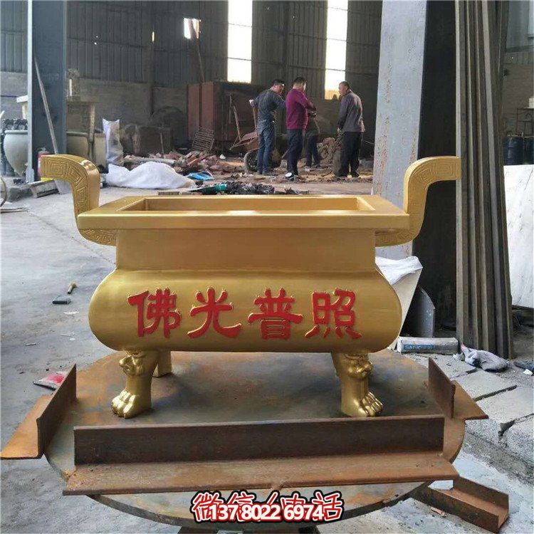 玻璃钢寺庙祈福仿铜香炉雕塑