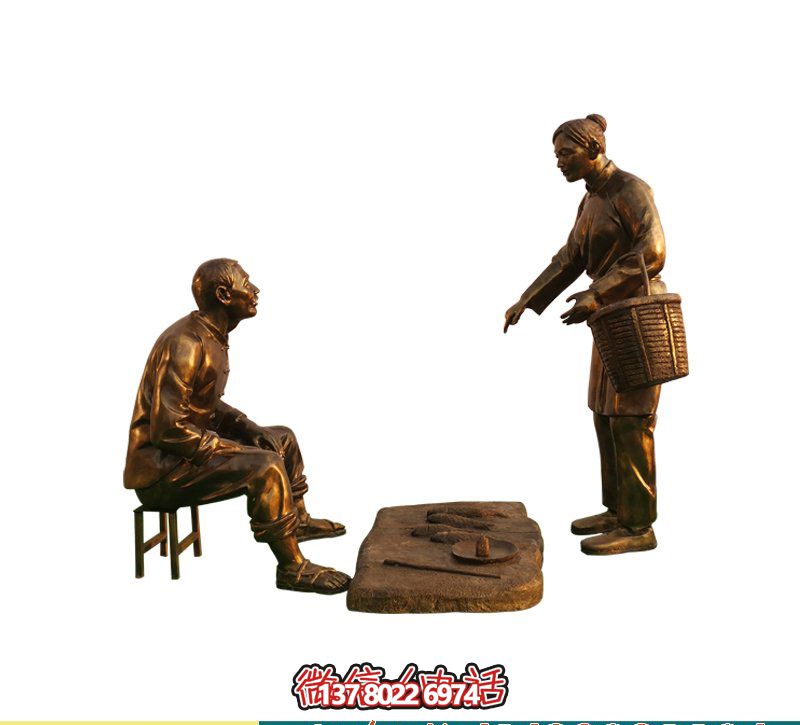 商场广场卖鱼老翁玻璃钢仿铜雕塑 商场广场卖鱼老翁玻璃钢仿铜雕塑