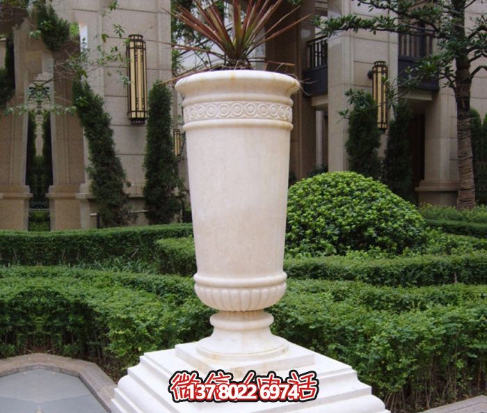 公园汉白玉石雕圆形花盆雕塑 公园汉白玉石雕圆形花盆雕塑