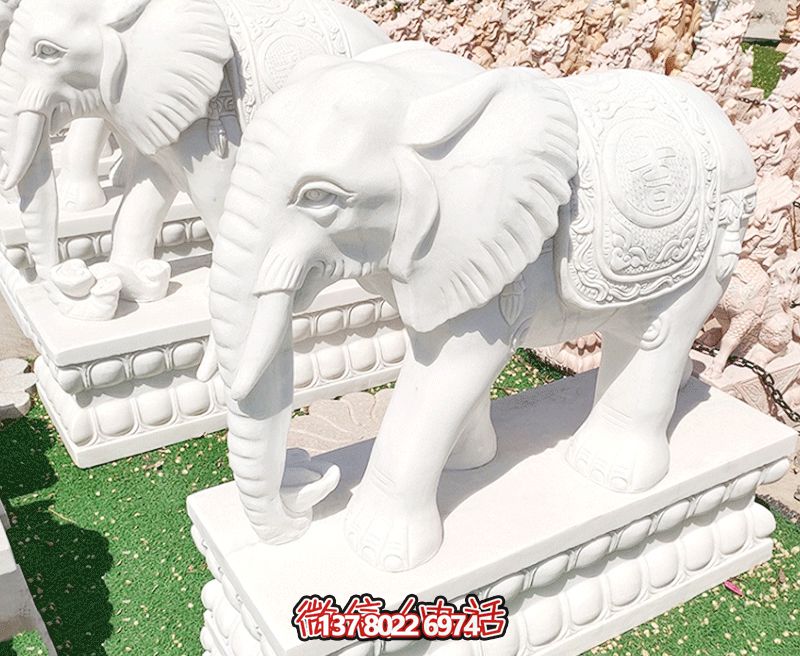城市街道创意汉白玉石雕大象雕塑 城市街道创意汉白玉石雕大象雕塑
