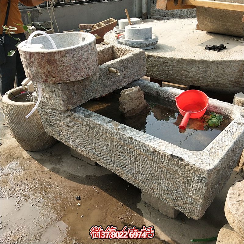 古建筑老石槽老石磨改装创意流水鱼缸流水景观石雕 古建筑老石槽老石磨改装创意流水鱼缸流水景观石雕