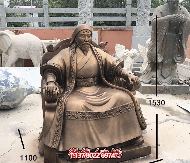 景区坐着的铜雕成吉思汗雕塑 景区坐着的铜雕成吉思汗雕塑