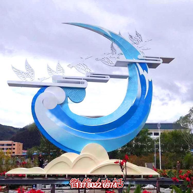景区抽象不锈钢烤漆月亮飞翔的大雁雕塑