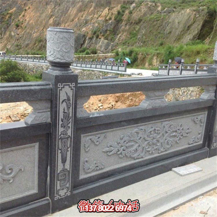 青石大理石雕刻花纹石栏杆景区公路旁安装防护栏杆