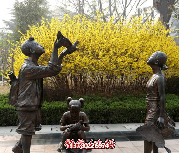 公园铜雕放风筝的儿童雕塑 公园铜雕放风筝的儿童雕塑