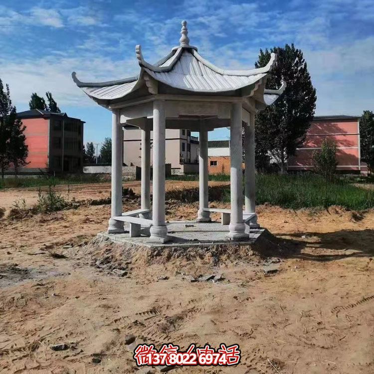大理石石雕六角凉亭雕塑