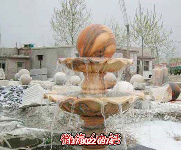 别墅景观晚霞红风水球喷泉石雕 别墅景观晚霞红风水球喷泉石雕