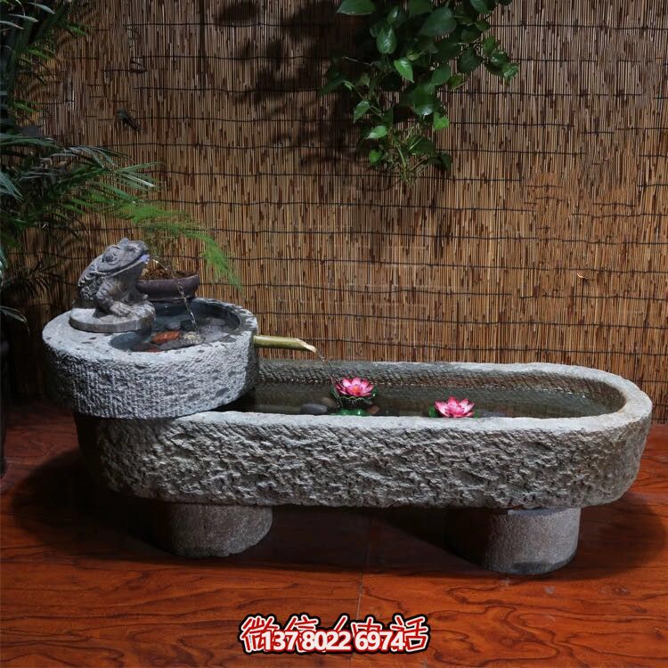 寺院老石缸青石石槽鱼缸石头花盆竹子流水圆形养荷花池 寺院老石缸青石石槽鱼缸石头花盆竹子流水圆形养荷花池
