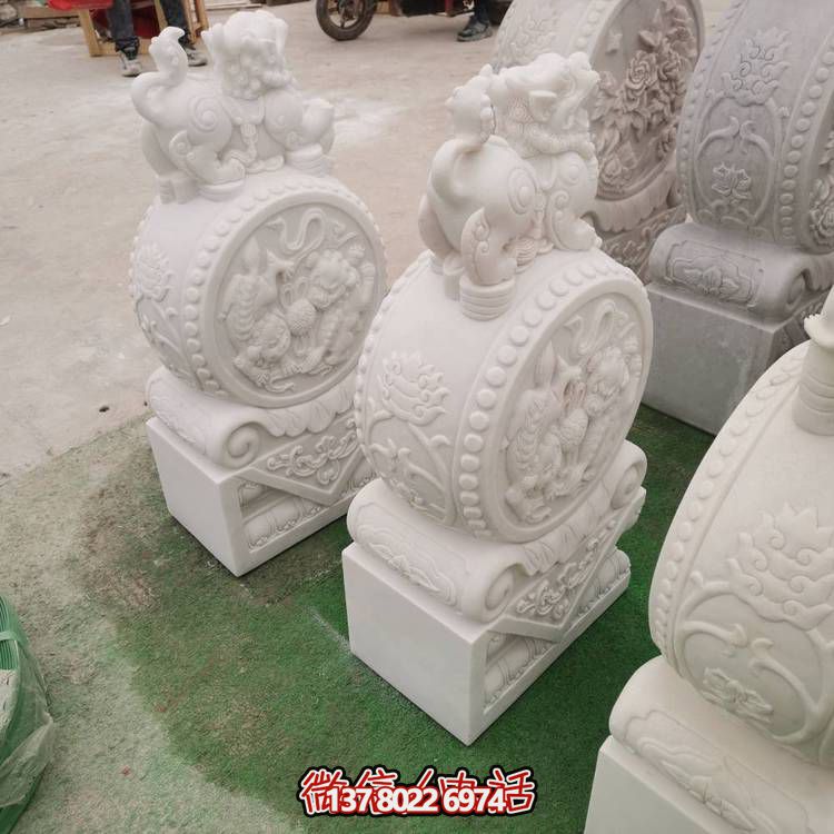 庭院门口大理石汉白玉石雕狮子抱鼓石