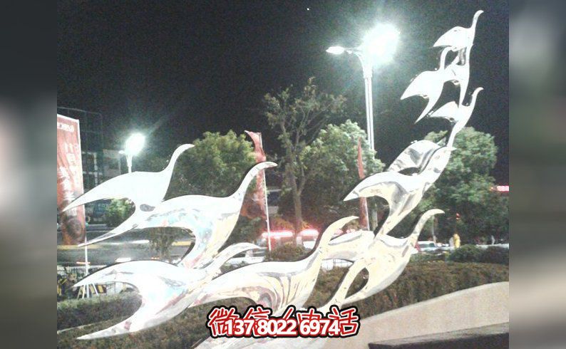 公园不锈钢白钢动物大雁雕塑 公园不锈钢白钢动物大雁雕塑