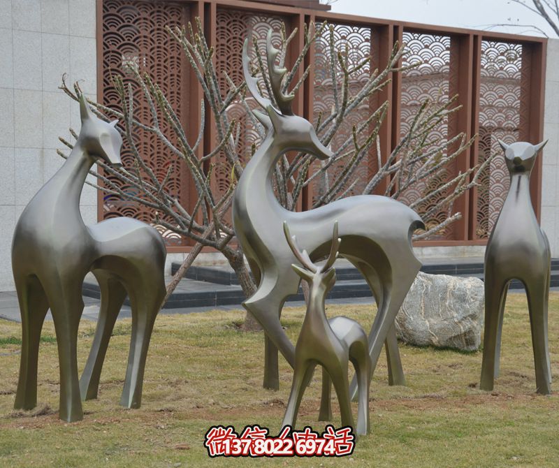公园景区不锈钢仿铜抽象艺术鹿雕塑 公园景区不锈钢仿铜抽象艺术鹿雕塑