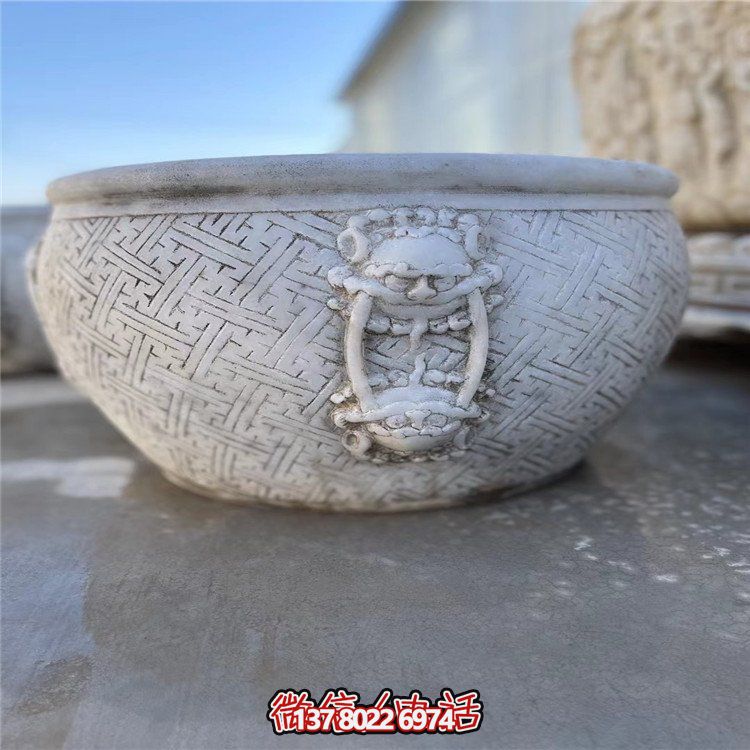 庭院装饰仿古汉白玉兽头水缸