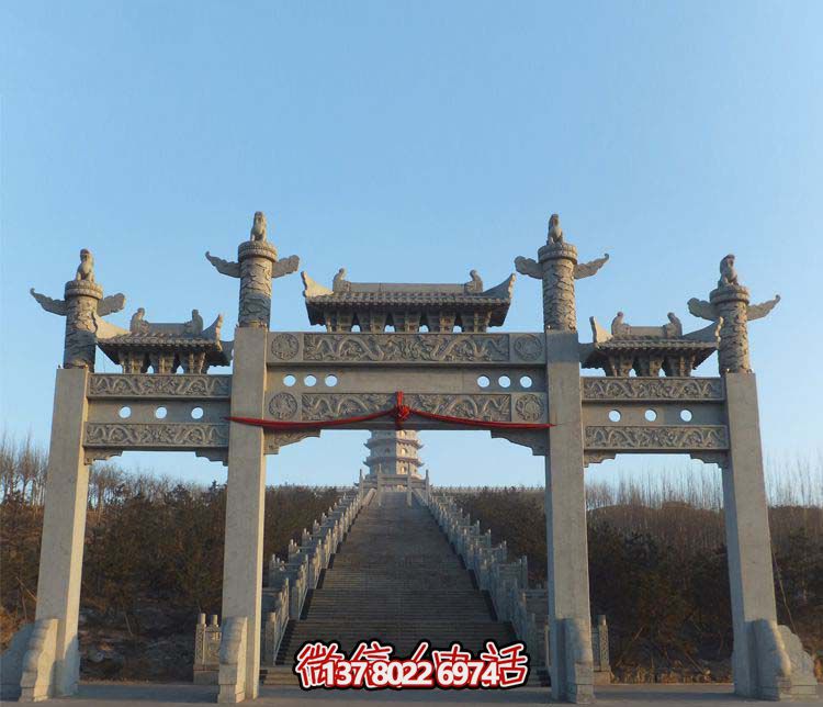 大理石三门牌坊景区石雕