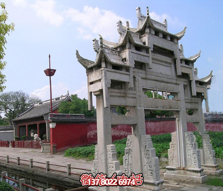 寺庙三门小型牌坊花岗岩石雕 寺庙三门小型牌坊花岗岩石雕