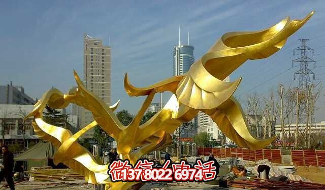 城市标志不锈钢大雁镀金雕塑 城市标志不锈钢大雁镀金雕塑