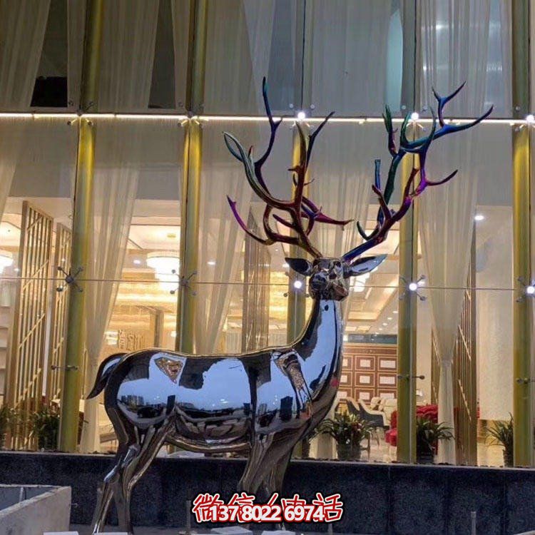 户外不锈钢镜面鹿雕塑酒店镂空动物雕塑摆件