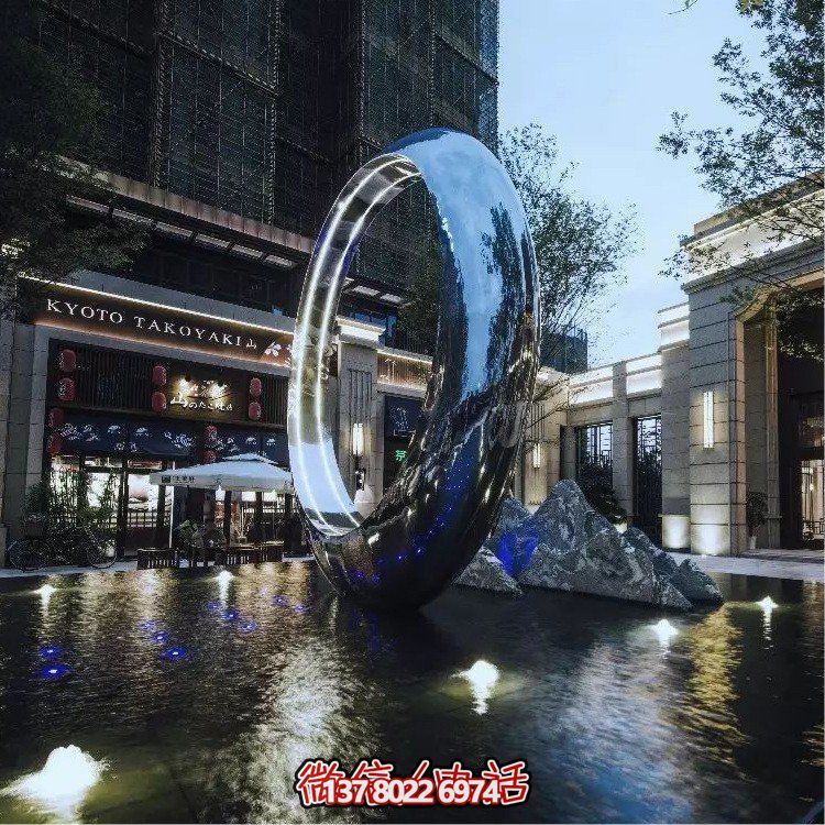 不锈钢圆环，水景喷泉装饰灯光雕塑