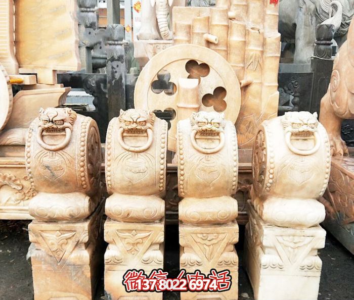 庭院景观晚霞红抱鼓石雕塑 庭院景观晚霞红抱鼓石雕塑