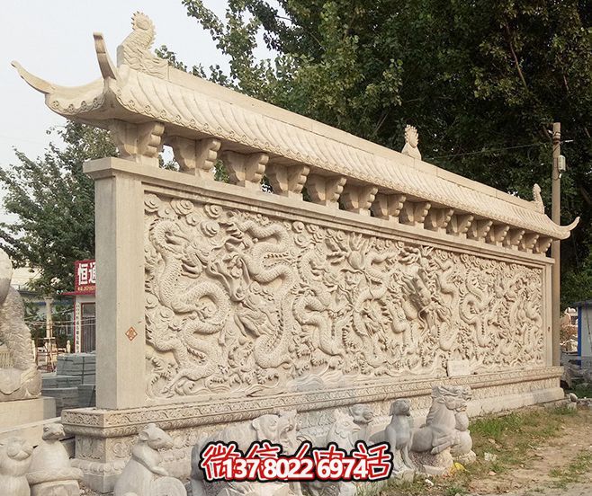 园林景观大理石九龙壁浮雕石雕 园林景观大理石九龙壁浮雕石雕
