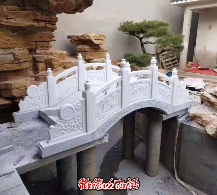 庭院定制汉白玉石雕小拱桥园林建筑摆件