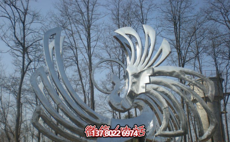 景区户外不锈钢镜面抽象凤凰雕塑