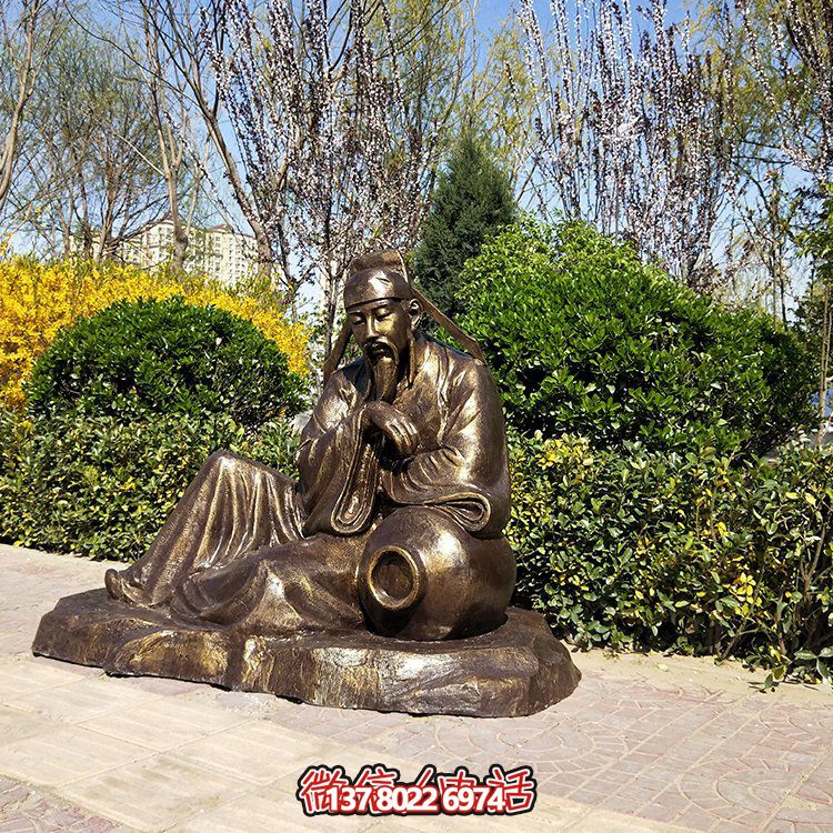 李白醉酒玻璃钢仿铜历史名人情景雕塑