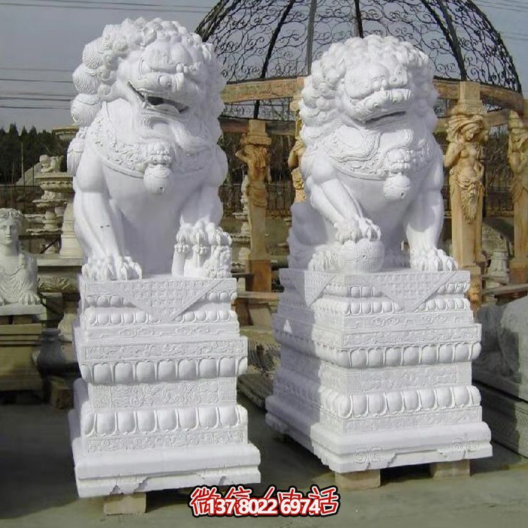 别墅景区大型汉白玉石雕一对狮子雕塑 别墅景区大型汉白玉石雕一对狮子雕塑