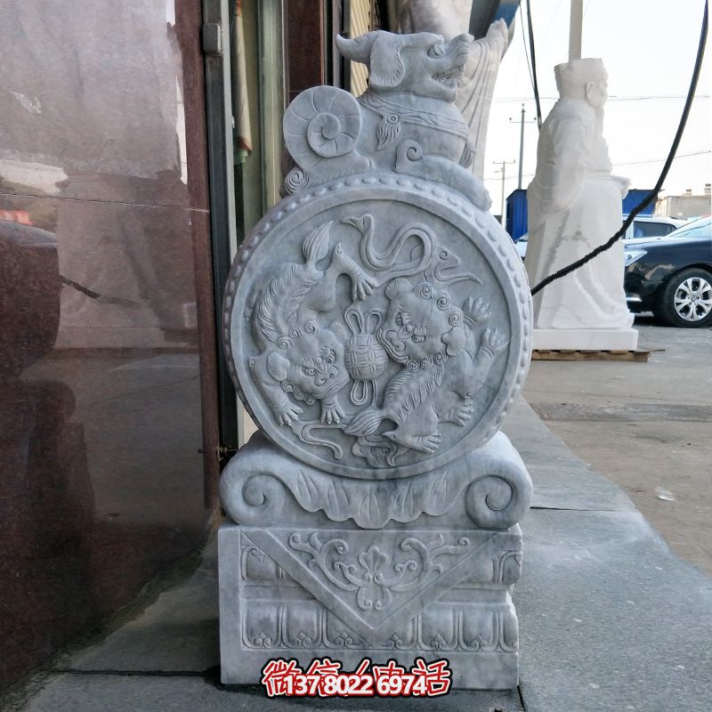 公园景区摆放汉白玉门墩仿古雕刻