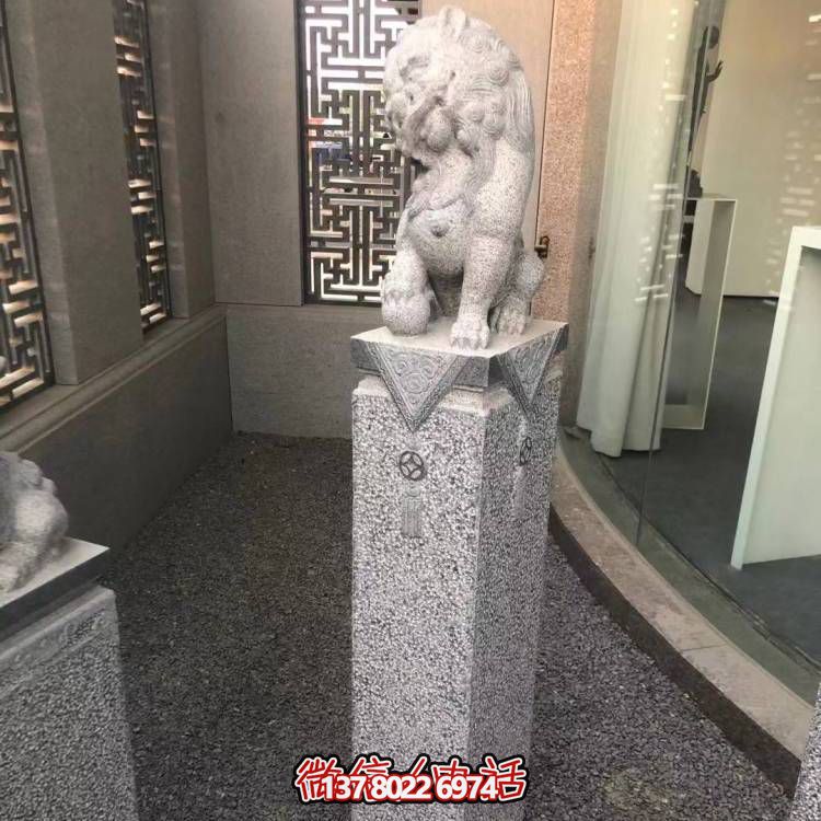 天然石材花岗岩浮雕狮子拴马柱中式庭院门外摆件
