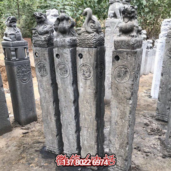 风水青石石雕仿古做旧十二生肖拴马桩摆件