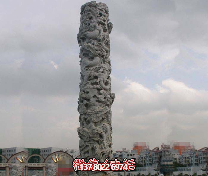 龙柱雕塑-广场景观仿古镂空盘龙柱石雕