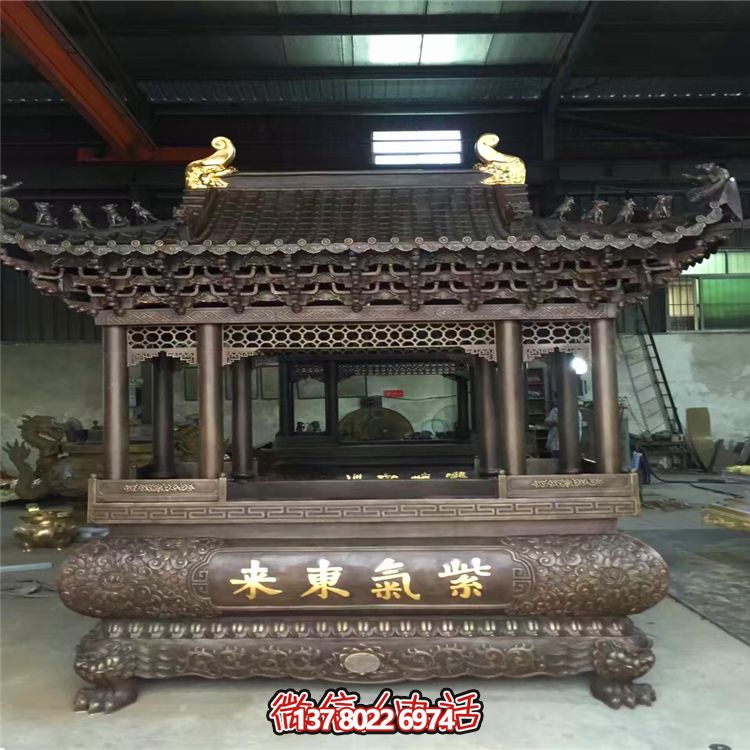 紫铜八龙柱浮雕长形寺庙宗祠香炉