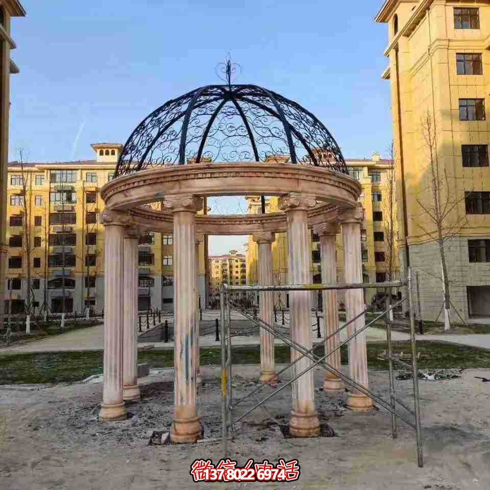 广场小区装饰摆放晚霞红罗马柱铁艺镂空欧式凉亭