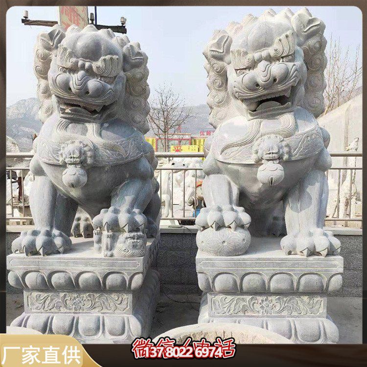 雌雄一对大理石石雕狮子