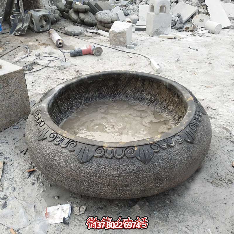 庭院圆形做旧石缸雕塑 庭院圆形做旧石缸雕塑