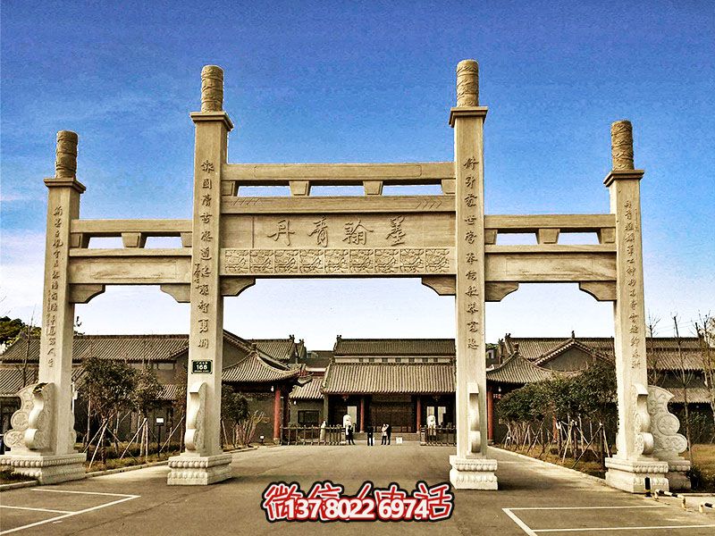 景区古建三门石柱简易大理石牌坊 景区古建三门石柱简易大理石牌坊