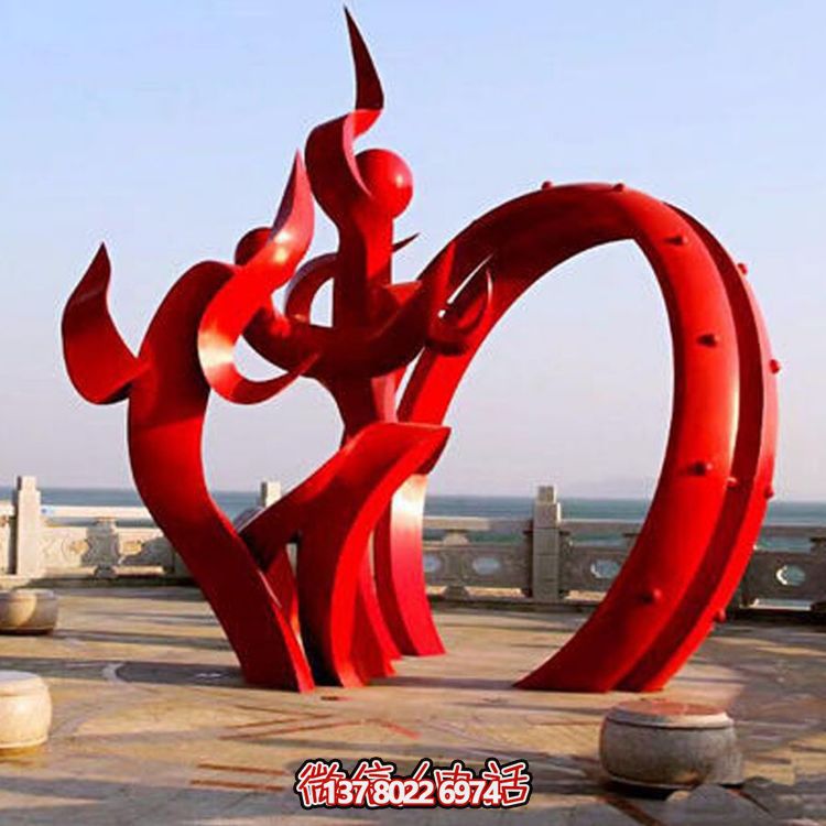 广场大型不锈钢彩绘圆环摆件