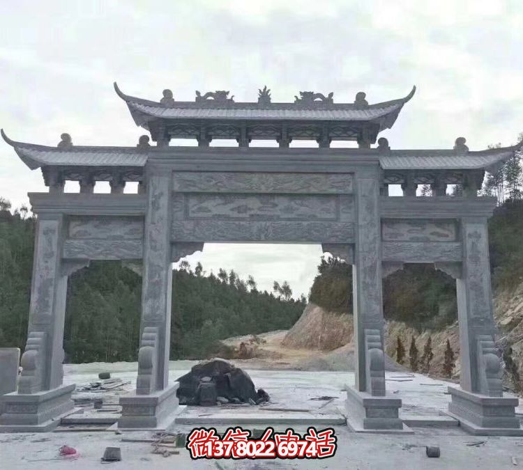 大理石石雕城镇乡村三门四柱牌坊雕塑