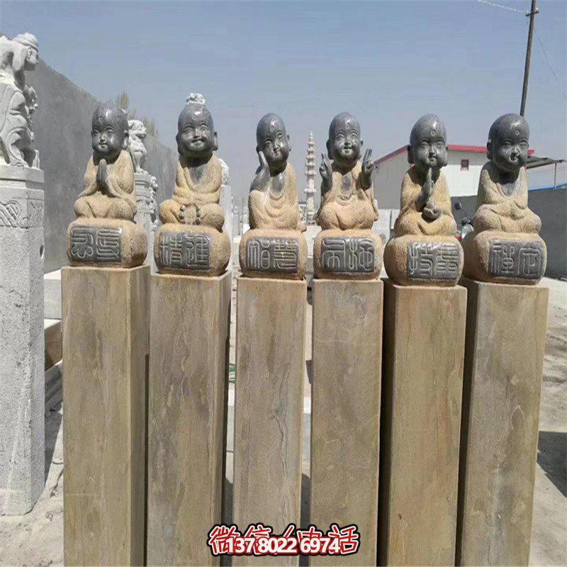寺庙小和尚人物做旧拴马柱雕塑