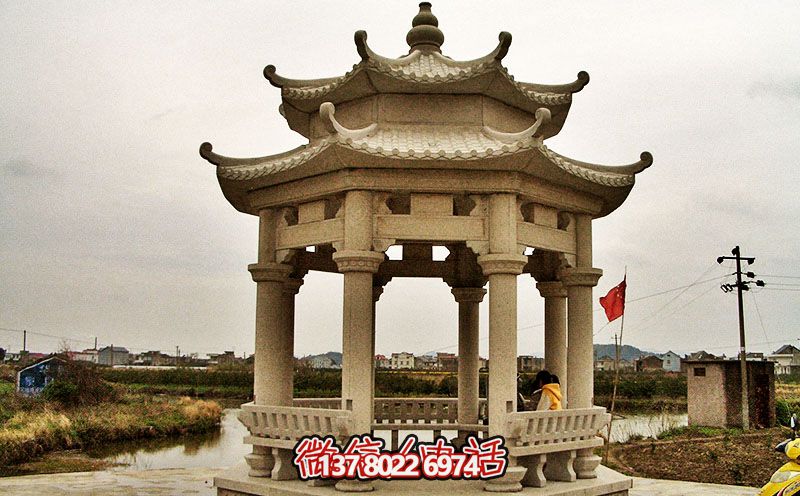 广场湖边摆放花岗岩双顶观景休息凉亭座椅 广场湖边摆放花岗岩双顶观景休息凉亭座椅
