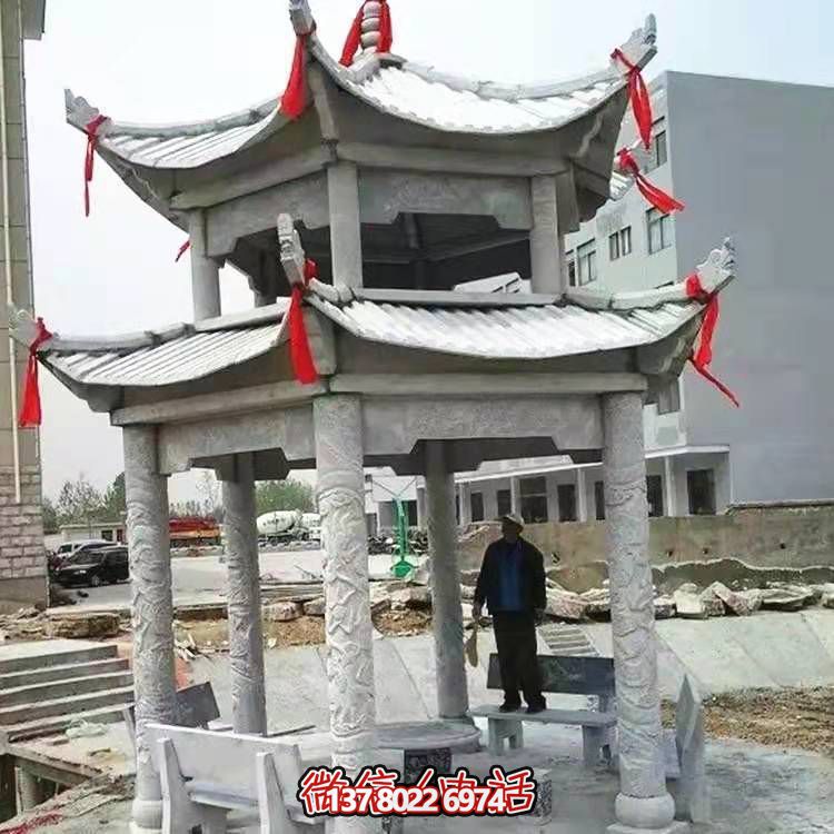 公园小区摆放双层花岗岩六角凉亭长廊