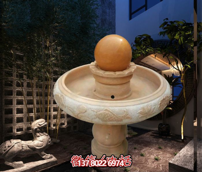 小型晚霞红莲花风水球公园石雕
