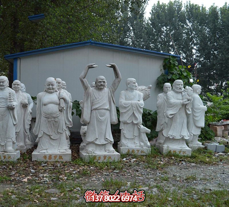 大理石石雕寺庙景观十八罗汉雕塑 大理石石雕寺庙景观十八罗汉雕塑