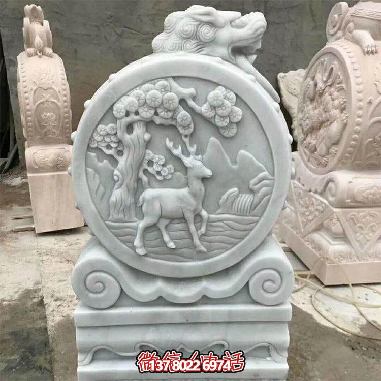 汉白玉石雕庭院别墅镇宅抱鼓石摆件