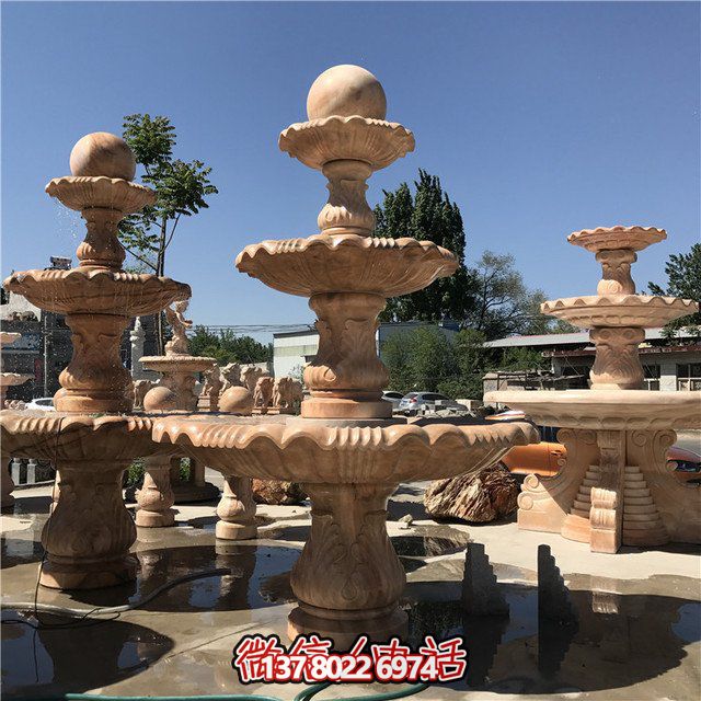 户外别墅流水摆件晚霞红风水球喷泉雕塑