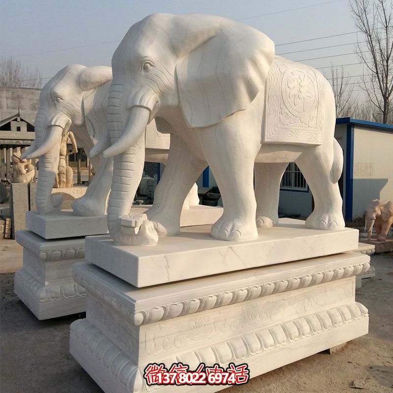 企业大型景观汉白玉招财大象雕塑 企业大型景观汉白玉招财大象雕塑